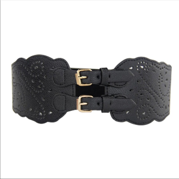 Tan Laser Cut Double Buckle Belt - Picture 2 of 8